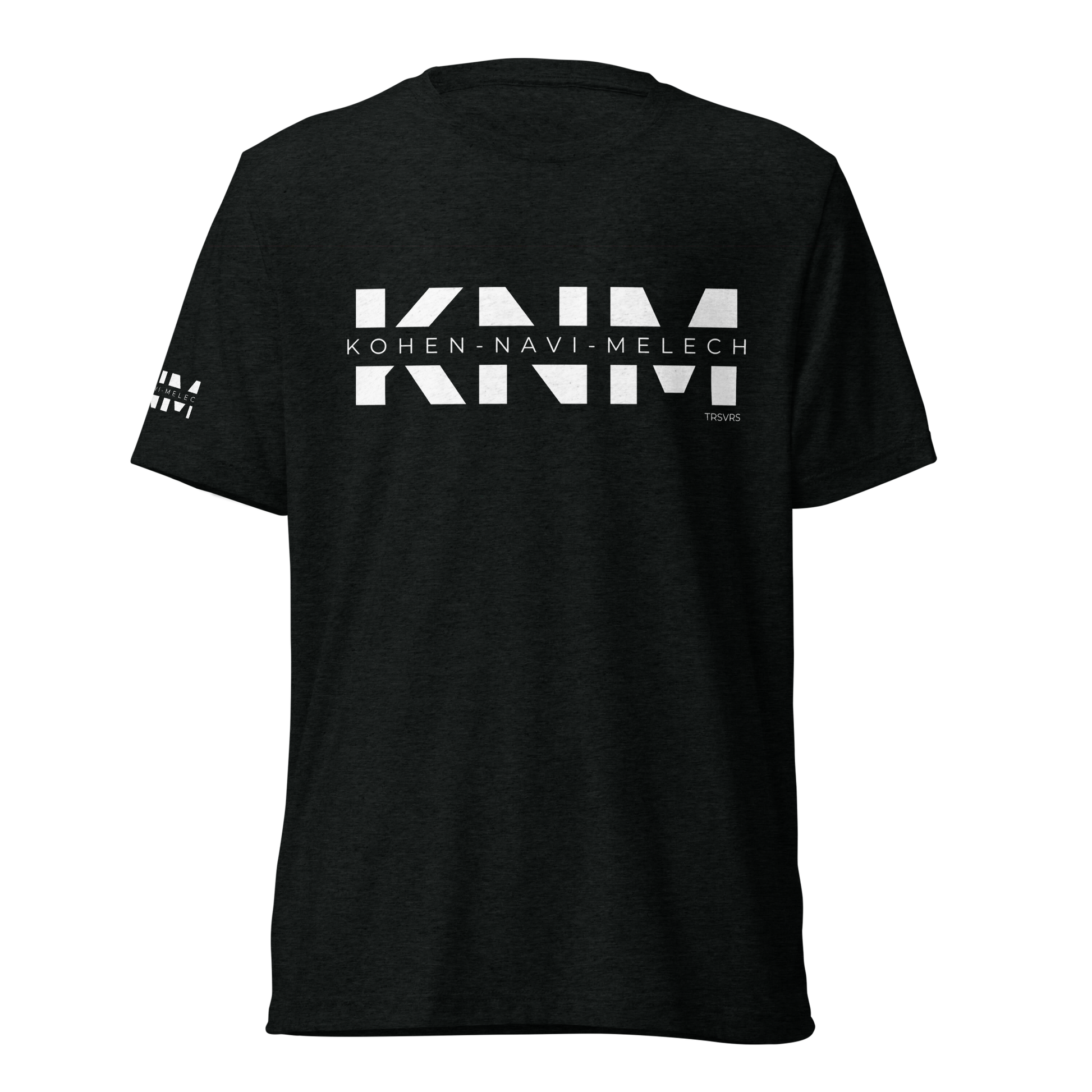 Terse Verse Christian Tee: Kohen Navi Melech
Black t-shirt with white design/print on chest that reads "Kohen Navi Melech".
Men's Tee / Unisex
Mockup of front.