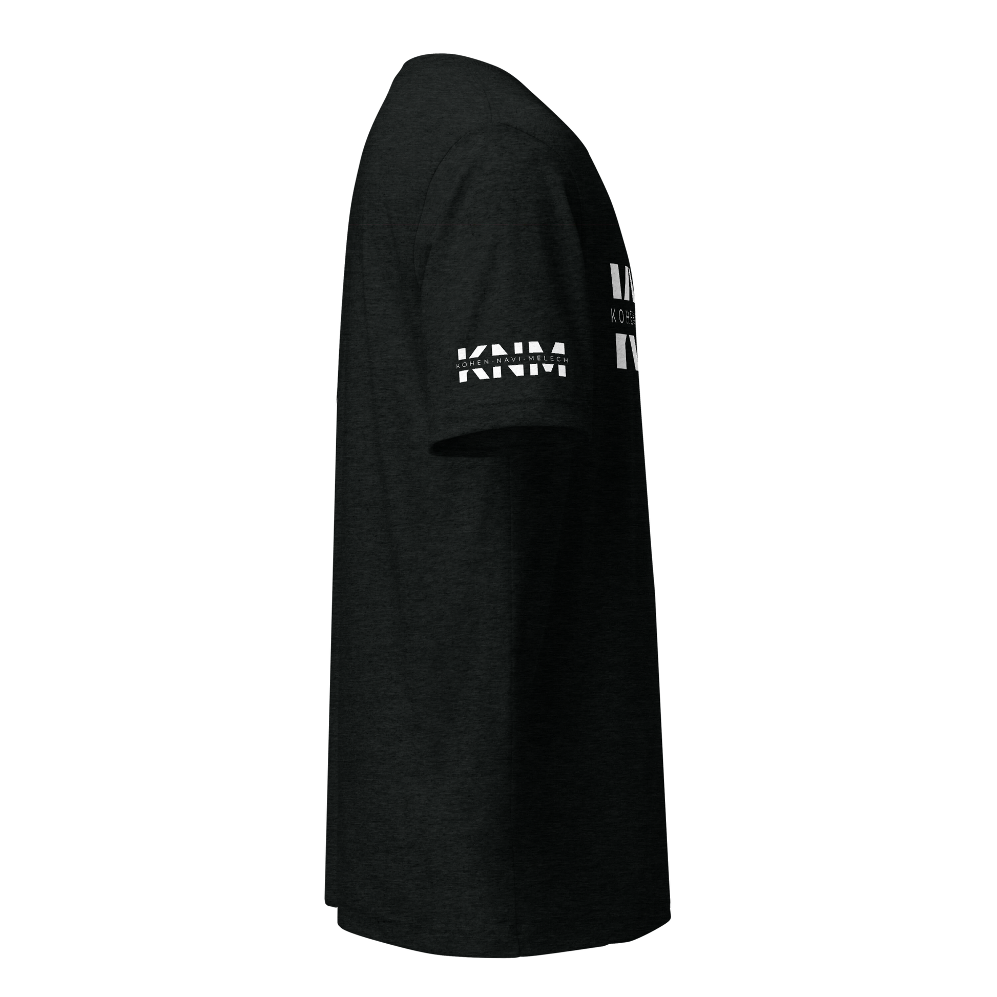 Terse Verse Christian Tee: Kohen Navi Melech
Black t-shirt with white design/print on right sleeve that reads "Kohen Navi Melech".
Men's Tee / Unisex
Mockup of right sleeve.