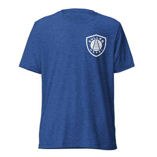 Terse Verse Christian Tee: Sullam
Royal blue t-shirt with white design/print on left chest that reads "Sullam" and features a ladder stretching up into the night sky along with the Strong's Concordance Hebrew number H5551. 
Men's Tee / Unisex
Mockup of front.