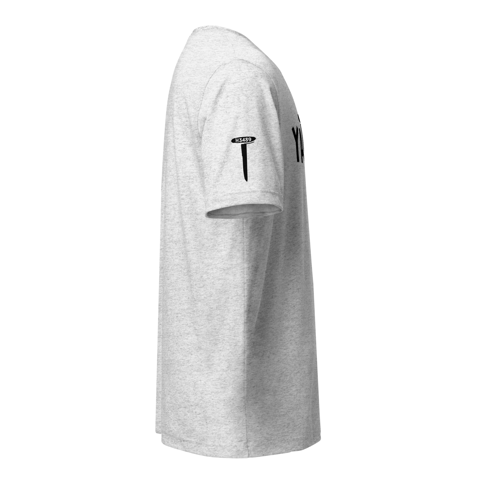 Terse Verse Christian Tee: Yathed
White t-shirt (with dark flecks) with black design/print on right sleeve featuring a nail and the Strong's Concordance Hebrew number H3489.
Men's Tee / Unisex
Mockup of right sleeve.