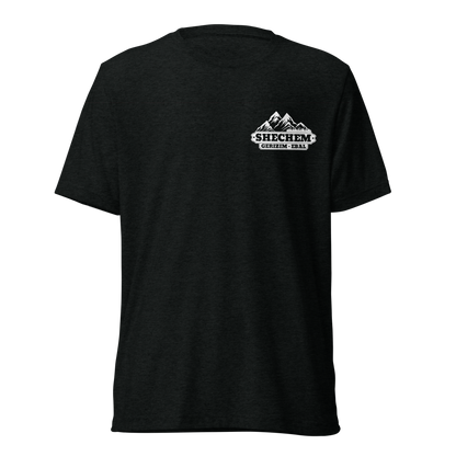Terse Verse Christian Tee: Shechem
Black t-shirt with white design/print on left chest that reads "Shechem Gerizim-Ebal" and features mountains.
Men's Tee / Unisex
Mockup of front.