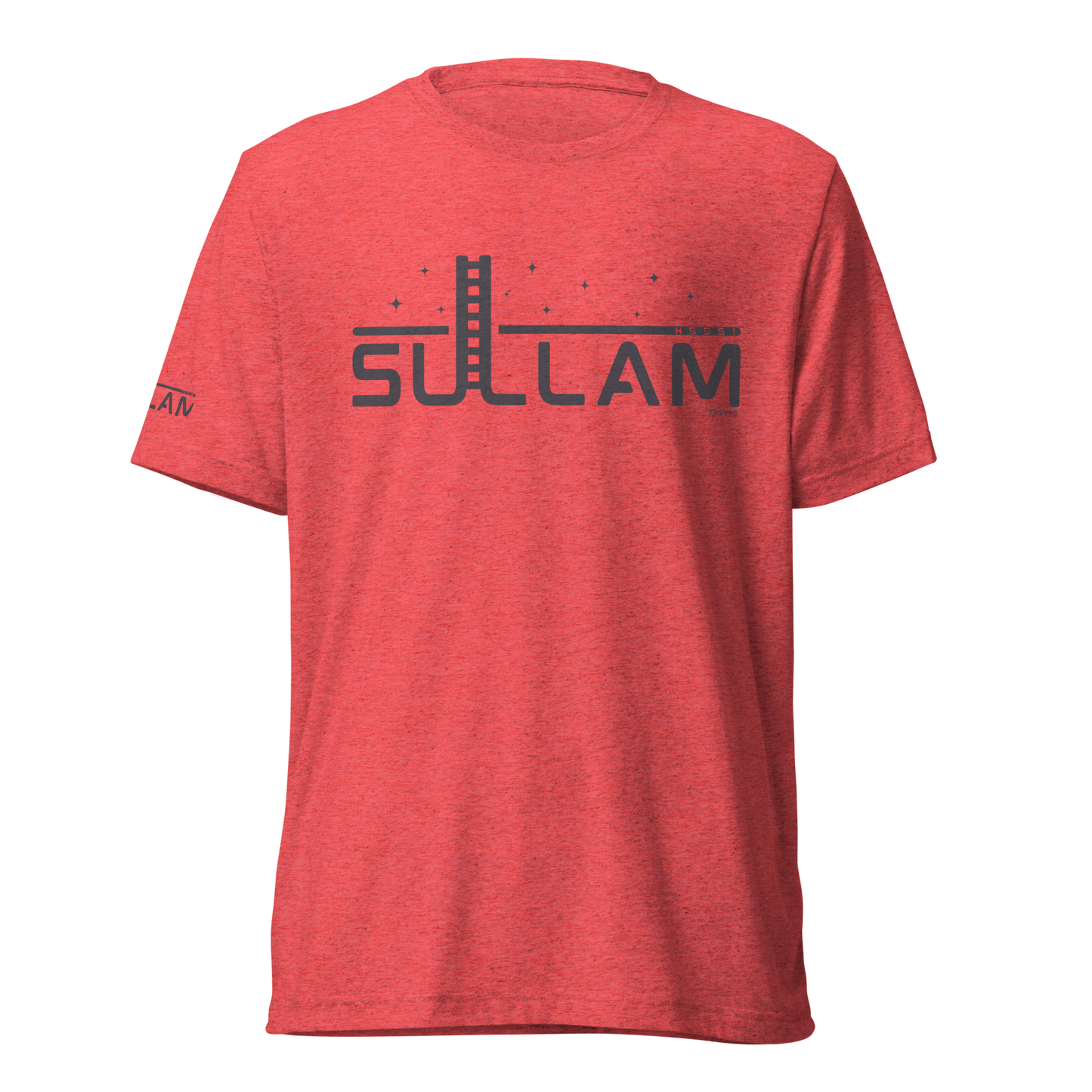 Terse Verse Christian Tee: Sullam
Red t-shirt with gray design/print on chest that reads "Sullam" and features a ladder, stars, and the Strong's Concordance Hebrew number H5551.
Men's Tee / Unisex
Mockup of front. 