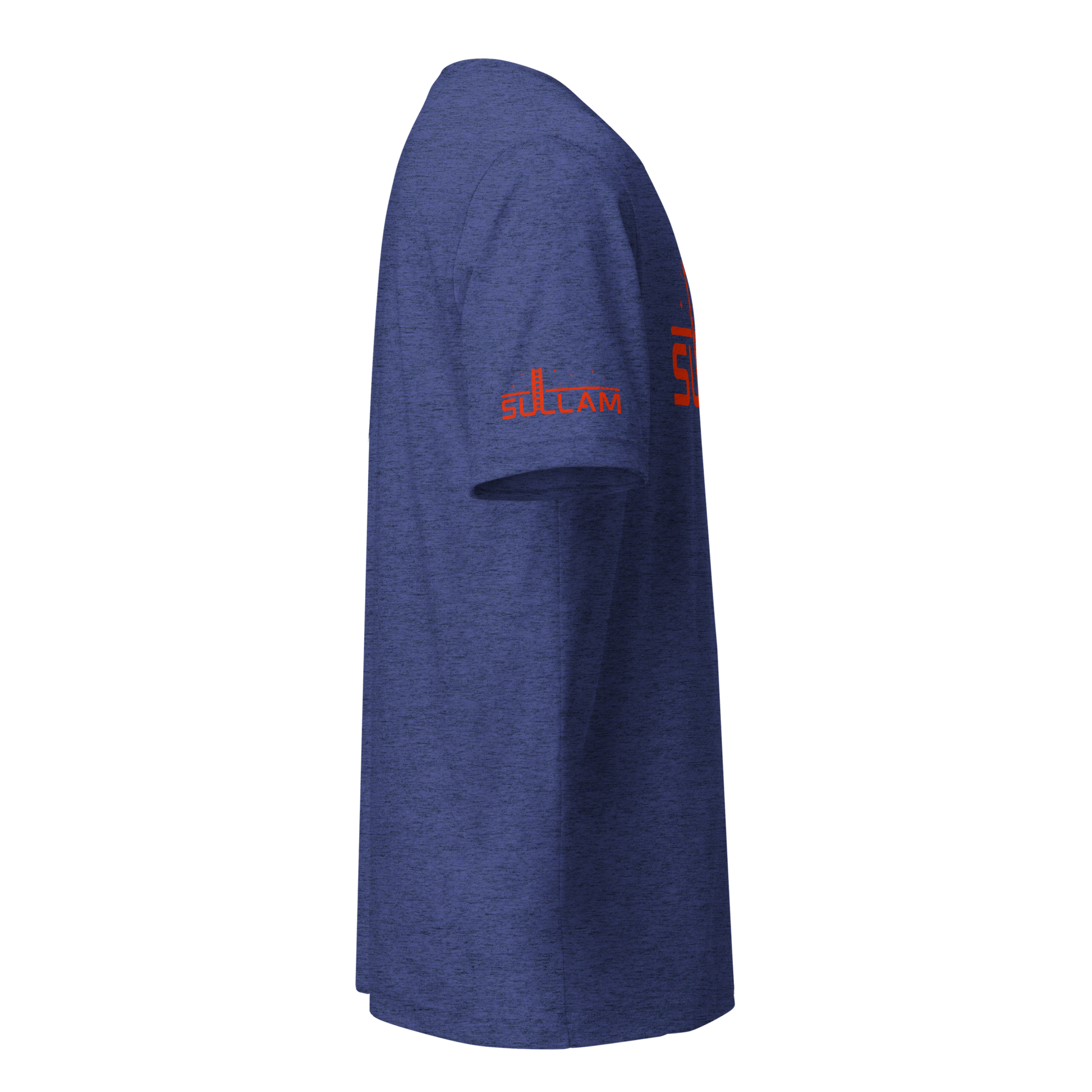 Terse Verse Christian Tee: Sullam
Light navy blue t-shirt with red design/print on right sleeve that reads "Sullam" and features a ladder and stars. 
Men's Tee / Unisex
Mockup of right sleeve.