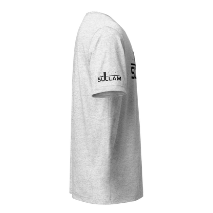 Terse Verse Christian Tee: Sullam
White t-shirt (with dark flecks) with black design/print on right sleeve that reads "Sullam" and features a ladder and stars. 
Men's Tee / Unisex
Mockup of right sleeve.