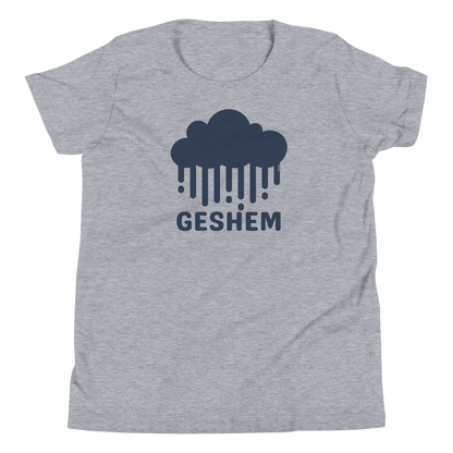 Terse Verse Christian Tee: Geshem
Athletic heather grey t-shirt with navy blue design/print on chest that reads "Geshem" and features a cloud and rain.
Youth (Kids) Tee / Unisex
Mockup of front.
